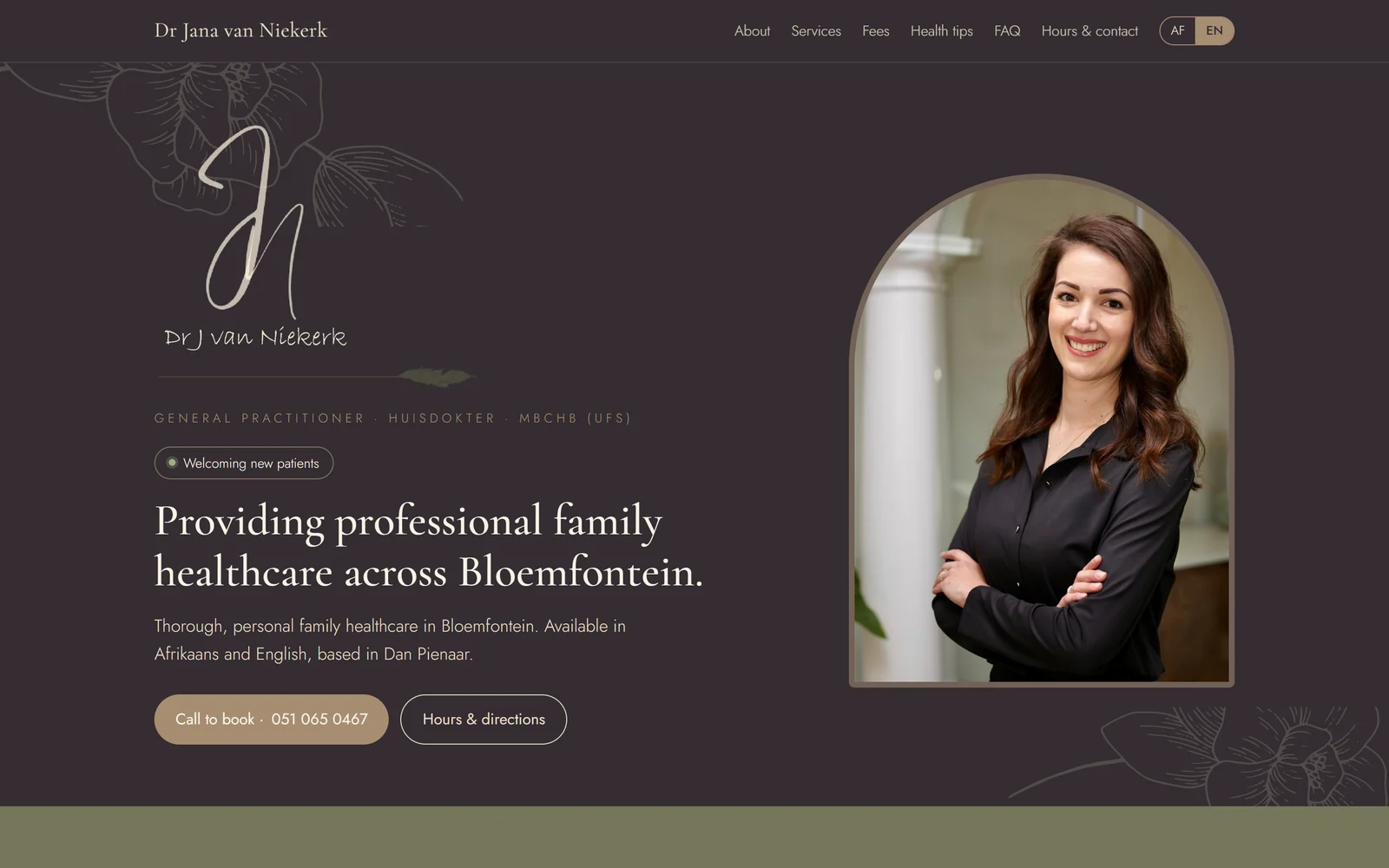 Dr Jana van Niekerk website on a desktop screen