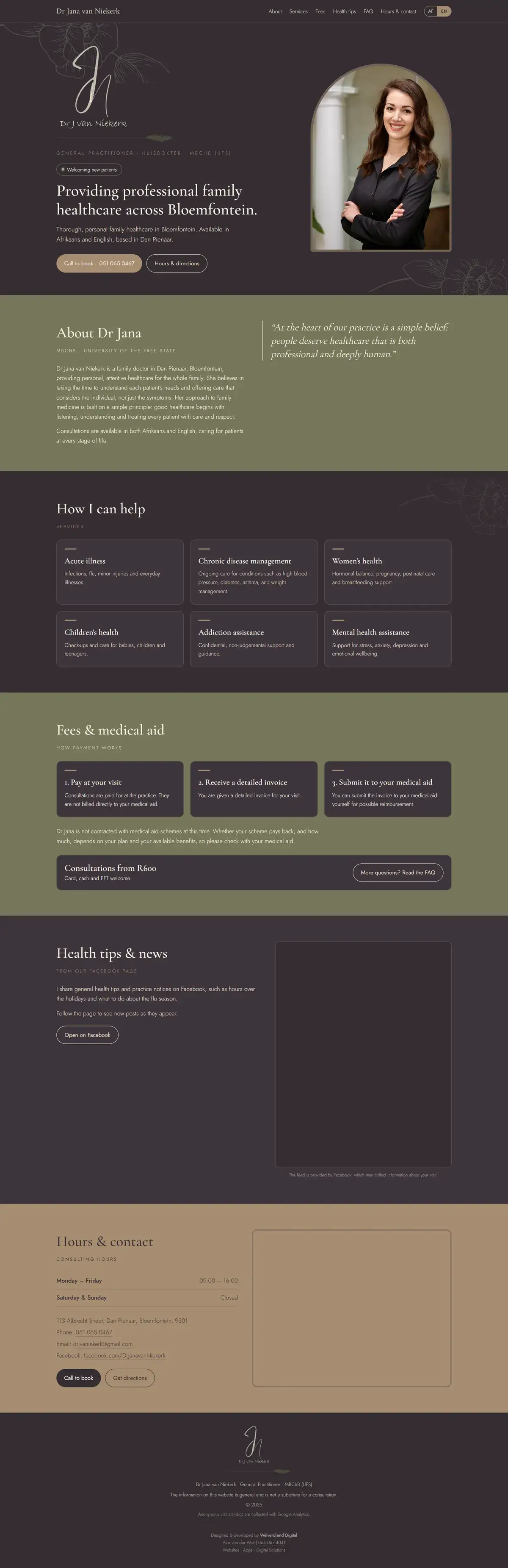 Full page of the Dr Jana van Niekerk website