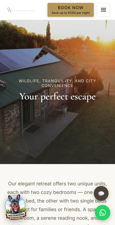 Welverdiend Accommodation website on a phone