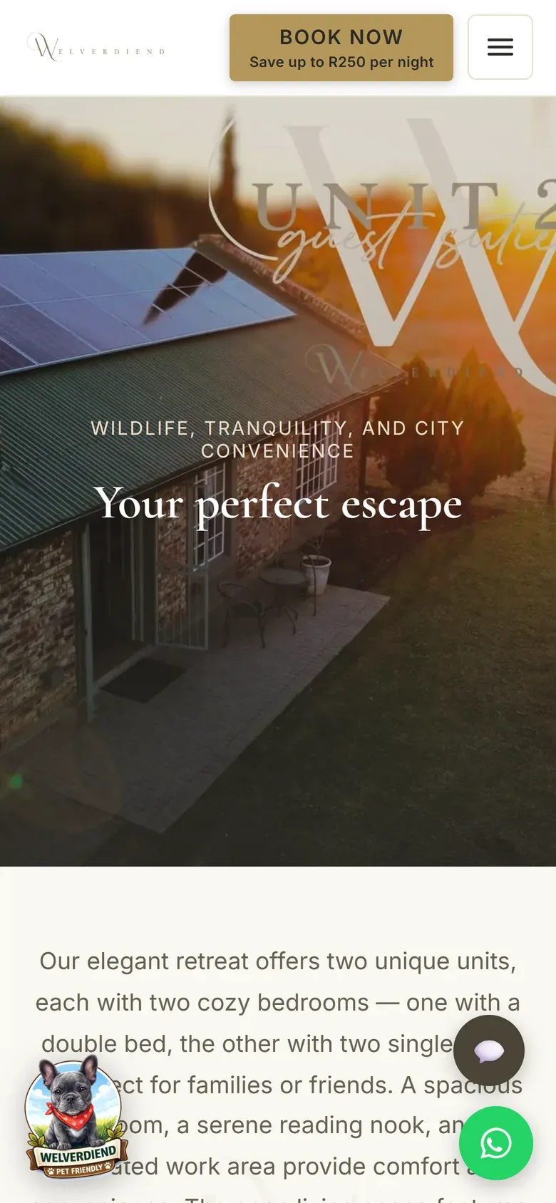 Welverdiend Accommodation website on a phone